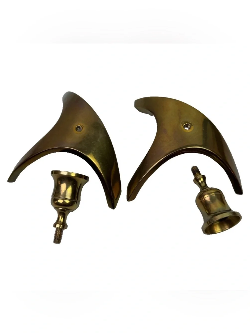 VTG Mid Century Modern Brass Candle Holders Boomerang Tripod Wishbone Taper Pair
